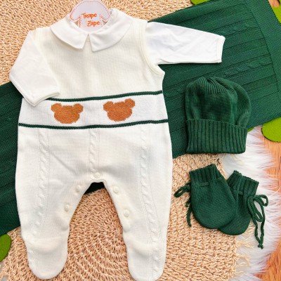 Saída de Maternidade Benício - Off White e Verde Militar